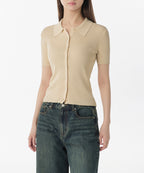 MUSINSA STANDARD WOMAN MUSINSA STANDARD WOMAN Cardigan Slim Collared Short-Sleeve [Light Beige]