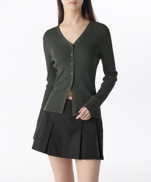 MUSINSA STANDARD WOMAN MUSINSA STANDARD WOMAN Women's Ribbed Slim Cardigan Dark Gray