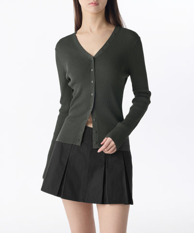 MUSINSA STANDARD WOMAN Women's Ribbed Slim Cardigan Dark Gray