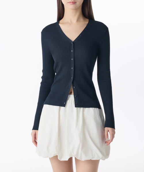 MUSINSA STANDARD WOMAN MUSINSA STANDARD WOMAN Women's Ribbed Slim Cardigan Dark Navy