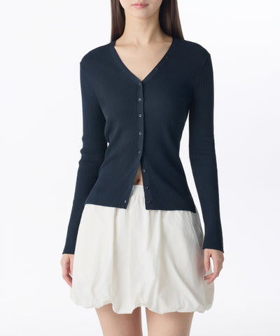 MUSINSA STANDARD WOMAN Women's Ribbed Slim Cardigan Dark Navy
