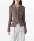 MUSINSA STANDARD WOMAN MUSINSA STANDARD WOMAN Women's Vertical Crochet Slim Collared Cardigan [Taupe]