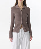MUSINSA STANDARD WOMAN MUSINSA STANDARD WOMAN Women's Vertical Crochet Slim Collared Cardigan [Taupe]
