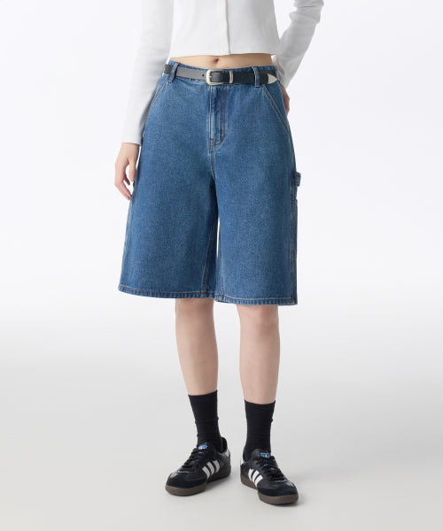 MUSINSA STANDARD WOMAN MUSINSA STANDARD WOMAN Women's Carpenter Bermuda Denim Pants [Medium Indigo]