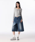 MUSINSA STANDARD WOMAN MUSINSA STANDARD WOMAN Women's Big Brush Wide Bermuda Denim Pants [Medium Indigo]