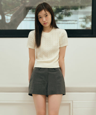 MUSINSA STANDARD WOMAN Women's Cable Crew Neck Short Sleeve Knit [Size]