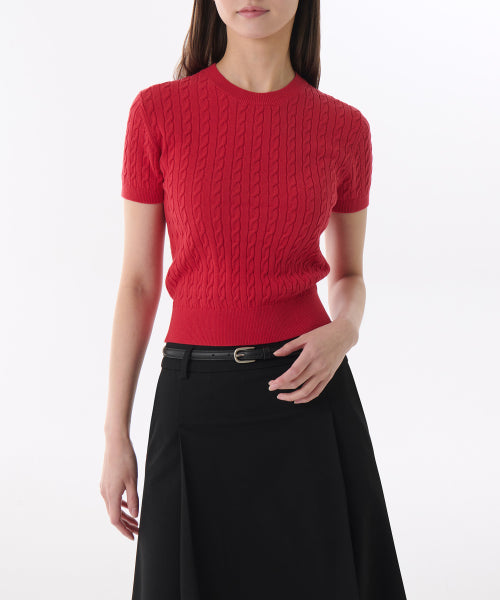 MUSINSA STANDARD WOMAN MUSINSA STANDARD WOMAN Women's Cable Crew Neck Short Sleeve Knit Red