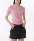 MUSINSA STANDARD WOMAN MUSINSA STANDARD WOMAN Women's Cable Crew Neck Short Sleeve Knit [Pink]