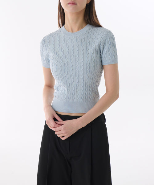 MUSINSA STANDARD WOMAN MUSINSA STANDARD WOMAN Women's Cable Crew Neck Short Sleeve Knit [Pastel Blue]