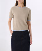 MUSINSA STANDARD WOMAN MUSINSA STANDARD WOMAN Women's Mini Buchlinger Short Sleeve Knit Beige/Sky Blue