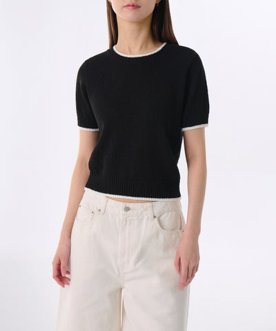 MUSINSA STANDARD WOMAN Women's Mini Bouclinger Short Sleeve Knit [Black/Ivory]