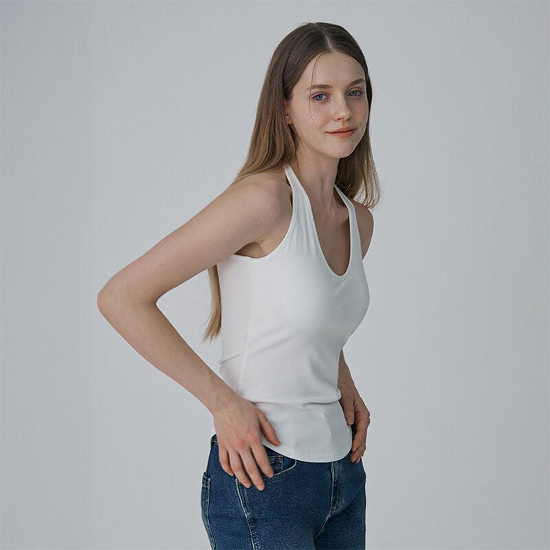 Merci Anne s [Pearl PICK] Basic halter sleeveless with built-in cap_MC4STF2