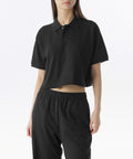 MUSINSA STANDARD WOMAN MUSINSA STANDARD WOMAN Relaxed Crop Pique Polo Shirt Black
