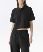 MUSINSA STANDARD WOMAN MUSINSA STANDARD WOMAN Relaxed Crop Pique Polo Shirt Black