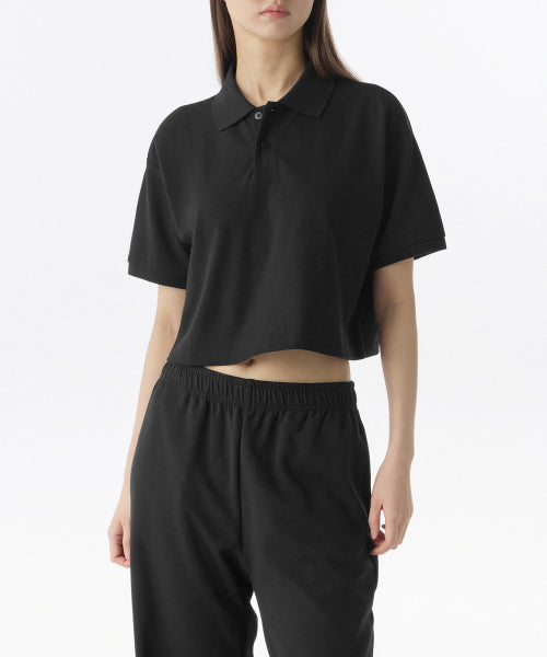 MUSINSA STANDARD WOMAN MUSINSA STANDARD WOMAN Relaxed Crop Pique Polo Shirt Black