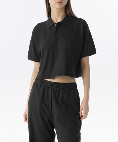 MUSINSA STANDARD WOMAN Relaxed Crop Pique Polo Shirt Black