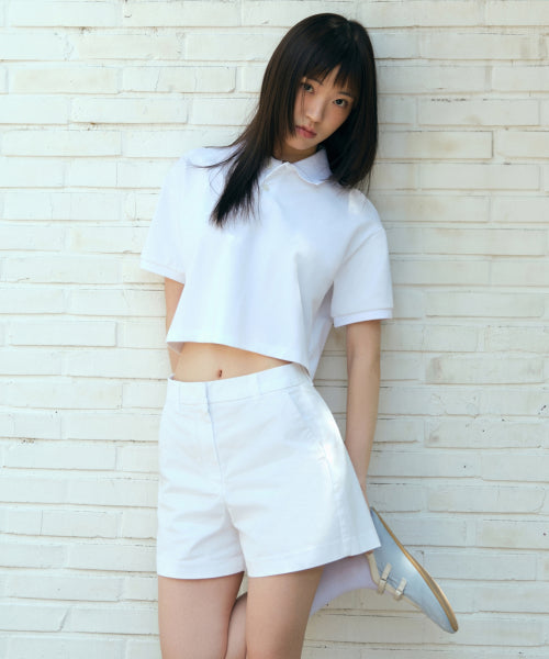 MUSINSA STANDARD WOMAN MUSINSA STANDARD WOMAN Women's Relaxed Crop Pique Polo Shirt (White)
