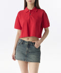 MUSINSA STANDARD WOMAN MUSINSA STANDARD WOMAN Relaxed Crop Pique Polo Shirt (Red)