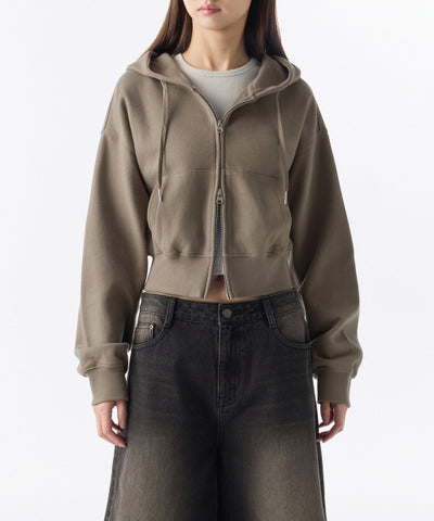 MUSINSA STANDARD WOMAN Women's Hoodie Crop Zip-up [Taupe]