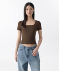 MUSINSA STANDARD WOMAN MUSINSA STANDARD WOMAN Women's Slim Square Neck T-Shirt [Dark Brown]
