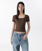 MUSINSA STANDARD WOMAN MUSINSA STANDARD WOMAN Women's Slim Square Neck T-Shirt [Dark Brown]