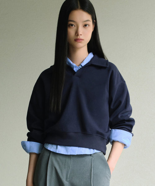 MUSINSA STANDARD WOMAN MUSINSA STANDARD WOMAN Sweatshirt Collared Navy