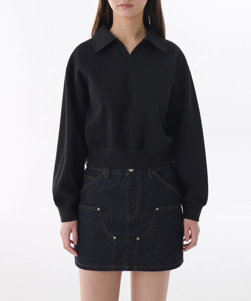 MUSINSA STANDARD WOMAN MUSINSA STANDARD WOMAN Women's Double Knit Collared Sweatshirt [Black]