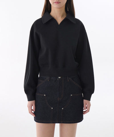 MUSINSA STANDARD WOMAN Women's Double Knit Collared Sweatshirt [Black]