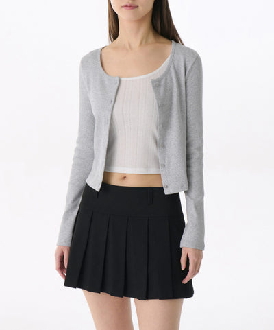 MUSINSA STANDARD WOMAN Cardigan Slim Scoop Neck [Melange Gray]