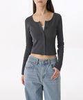 MUSINSA STANDARD WOMAN MUSINSA STANDARD WOMAN Cardigan Slim Scoop Neck [Dark Gray]