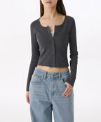 MUSINSA STANDARD WOMAN MUSINSA STANDARD WOMAN Cardigan Slim Scoop Neck [Dark Gray]
