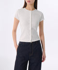 MUSINSA STANDARD WOMAN MUSINSA STANDARD WOMAN Women's Slim Crew Neck Button T-Shirt (White)