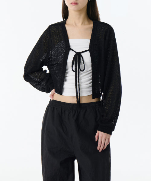 MUSINSA STANDARD WOMAN MUSINSA STANDARD WOMAN Women's Crochet Tie Up Crop Cardigan (Black)