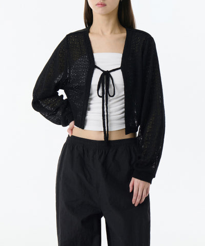 MUSINSA STANDARD WOMAN Women's Crochet Tie Up Crop Cardigan (Black)