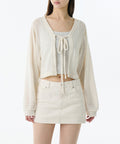 MUSINSA STANDARD WOMAN MUSINSA STANDARD WOMAN Crochet Tie-Up Crop Cardigan (White)