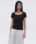 MUSINSA STANDARD WOMAN MUSINSA STANDARD WOMAN Women's Slim Scoop Neck T-Shirt (Black)