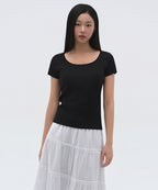 MUSINSA STANDARD WOMAN MUSINSA STANDARD WOMAN Women's Slim Scoop Neck T-Shirt (Black)