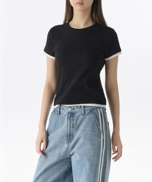 MUSINSA STANDARD WOMAN MUSINSA STANDARD WOMAN Women's Layered Hem Slim T-Shirt (Size L)