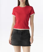 MUSINSA STANDARD WOMAN MUSINSA STANDARD WOMAN Women's Layered Hem Slim T-Shirt (Red)
