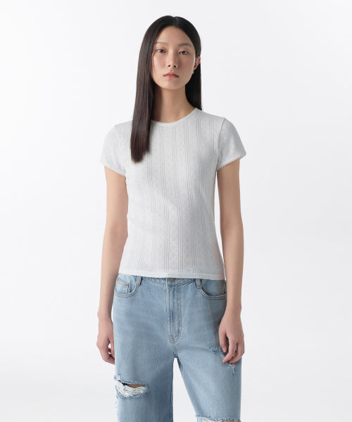 MUSINSA STANDARD WOMAN MUSINSA STANDARD WOMAN Women's Pointel Lace Crew Neck T-Shirt (White)