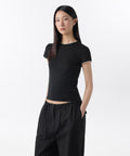 MUSINSA STANDARD WOMAN MUSINSA STANDARD WOMAN Women's Pointel Lace Crew Neck T-Shirt [Black]