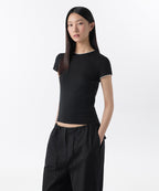 MUSINSA STANDARD WOMAN MUSINSA STANDARD WOMAN Women's Pointel Lace Crew Neck T-Shirt [Black]