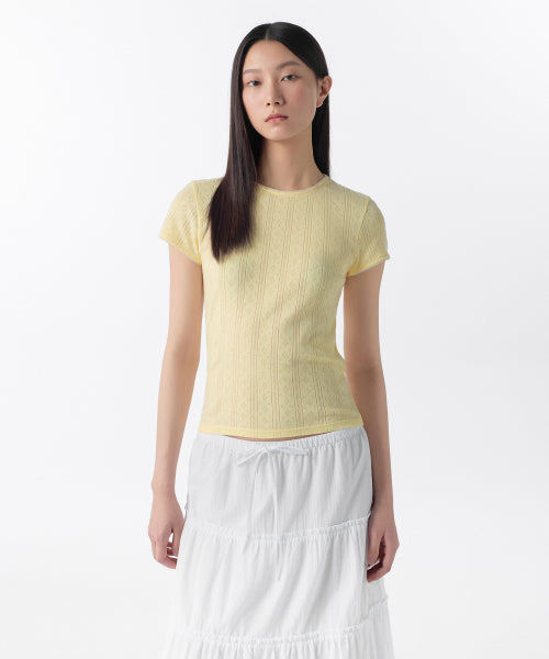 MUSINSA STANDARD WOMAN MUSINSA STANDARD WOMAN Women's Pointel Lace Crew Neck T-Shirt [Butter]