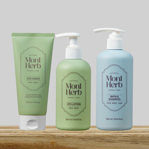 MONTHERB MONTHERB Ato 3-piece set Cream 160ml + Lotion 250ml + Bath & Shampoo 300ml