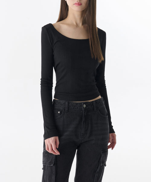 MUSINSA STANDARD WOMAN MUSINSA STANDARD WOMAN Women's Pointel Ballerina Long Sleeve T-Shirt (Black)