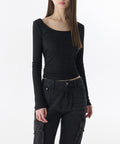 MUSINSA STANDARD WOMAN MUSINSA STANDARD WOMAN Women's Pointel Ballerina Long Sleeve T-Shirt (Black)