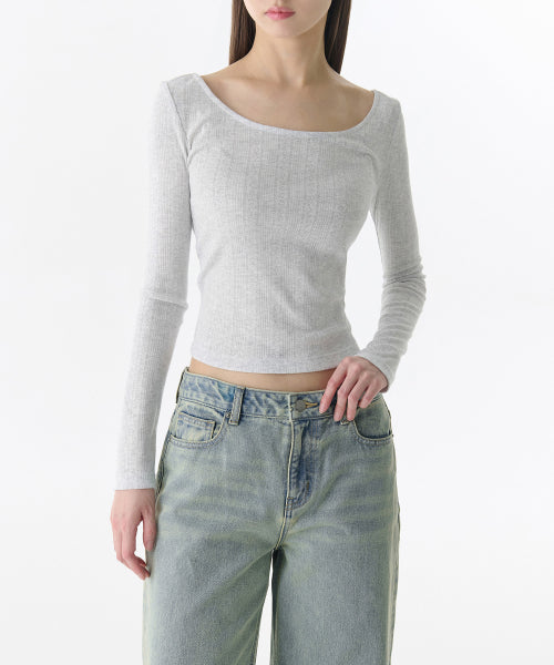 MUSINSA STANDARD WOMAN MUSINSA STANDARD WOMAN T-Shirt Long Sleeve [Melange Light Gray]