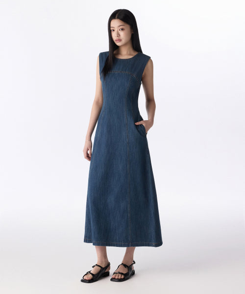 MUSINSA STANDARD WOMAN MUSINSA STANDARD WOMAN Denim Maxi Dress [Medium Indigo]