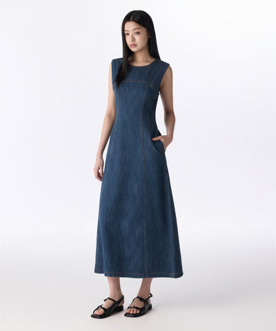 MUSINSA STANDARD WOMAN Denim Maxi Dress [Medium Indigo]