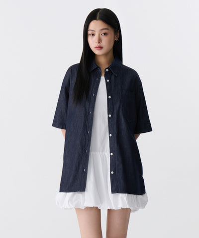 MUSINSA STANDARD WOMAN Women's Oversized Short Sleeve Denim Shirt